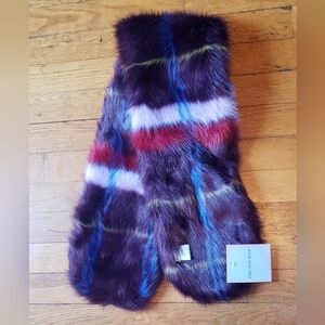 Purple Plaid Faux Fur Boho Thick Scarf NEW with Tags
